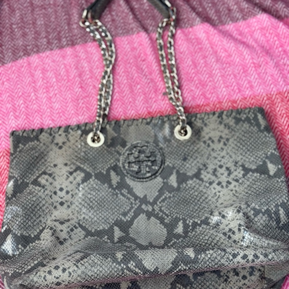 Tory Burch  Gray Snake Print Shoulder Bag
